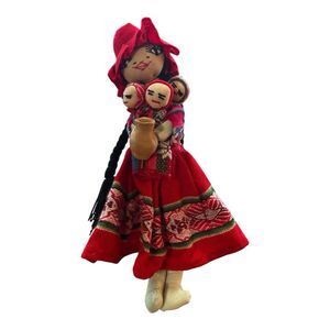 Vtg Peruvian Folk Art Doll Woman w/ 3 Babies Hand Crafted Cloth 12"